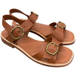 EVERLANE The Twin Buckle Leather Sandals Block Heel Retro 70s Brown